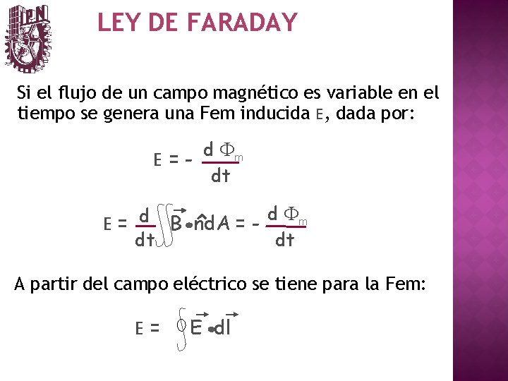 LEY DE FARADAY Si el flujo de un campo magnético es variable en el