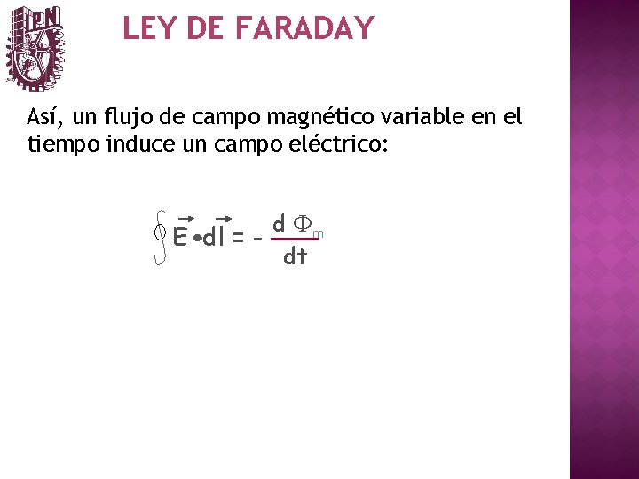 LEY DE FARADAY Así, un flujo de campo magnético variable en el tiempo induce