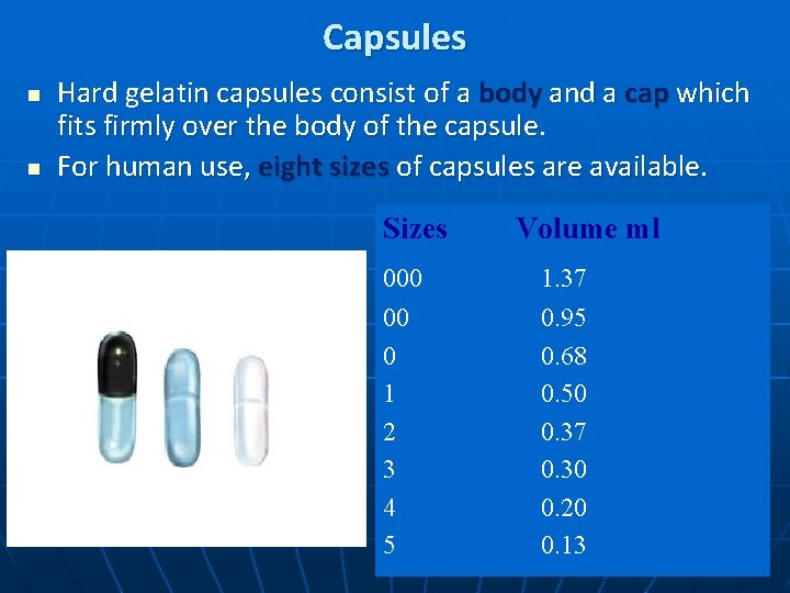 Capsules n n Hard gelatin capsules consist of a body and a cap which