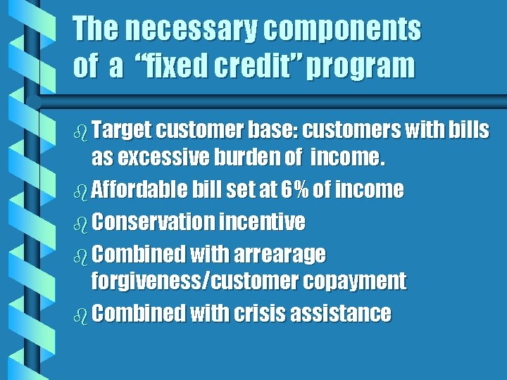 The necessary components of a “fixed credit” program b Target customer base: customers with