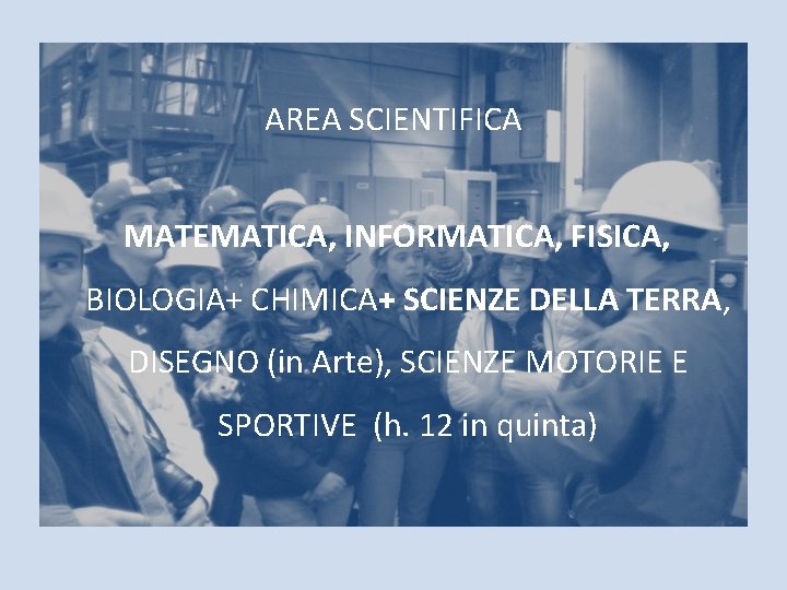 AREA SCIENTIFICA MATEMATICA, INFORMATICA, FISICA, BIOLOGIA+ CHIMICA+ SCIENZE DELLA TERRA, DISEGNO (in Arte), SCIENZE