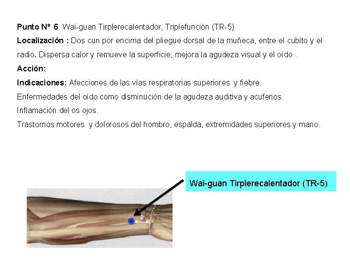 Punto Nº 6 Wai-guan Tirplerecalentador, Triplefunción (TR-5) Localización : Dos cun por encima del Punto Nº 6 Wai-guan Tirplerecalentador, Triplefunción (TR-5) Localización : Dos cun por encima del