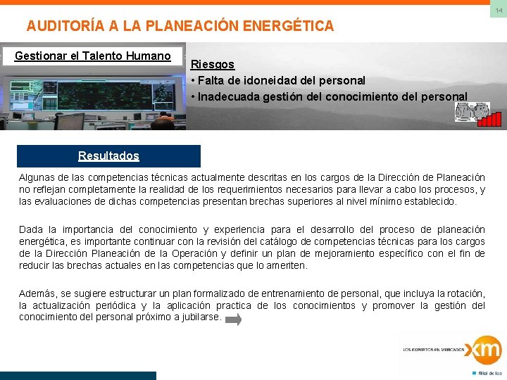 14 AUDITORÍA A LA PLANEACIÓN ENERGÉTICA Gestionar el Talento Humano Riesgos • Falta de