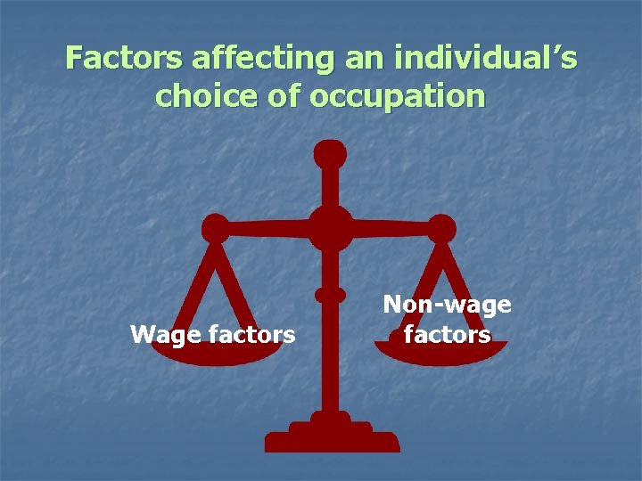 Factors affecting an individual’s choice of occupation Wage factors Non-wage factors 