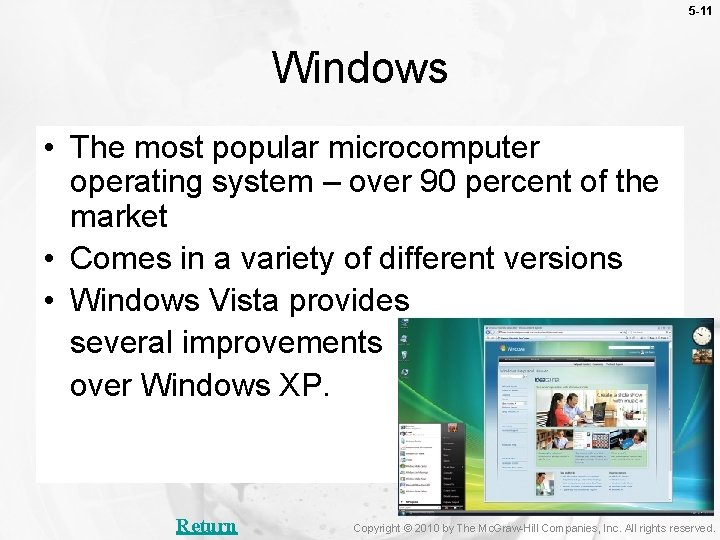 5 -11 Windows • The most popular microcomputer operating system – over 90 percent