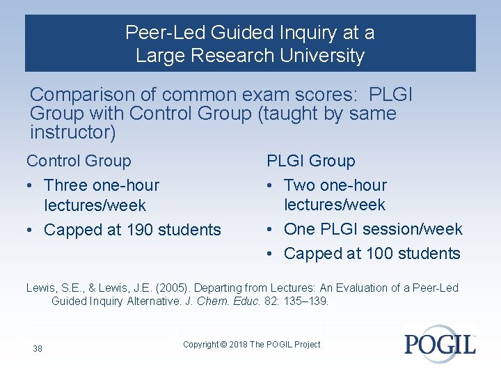 Peer-Led Guided Inquiry at a Large Research University Comparison of common exam scores: PLGI