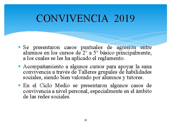 CONVIVENCIA 2019 § Se presentaron casos puntuales de agresión entre alumnos en los cursos