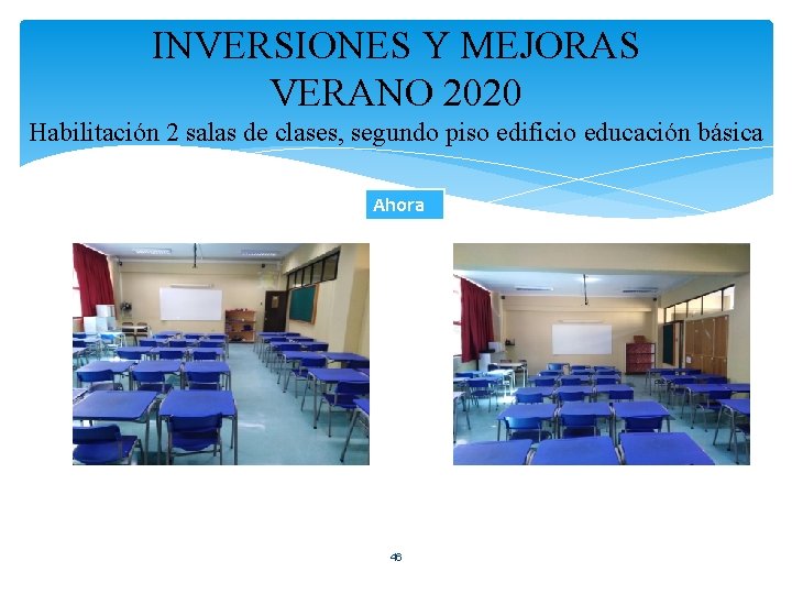 INVERSIONES Y MEJORAS VERANO 2020 Habilitación 2 salas de clases, segundo piso edificio educación