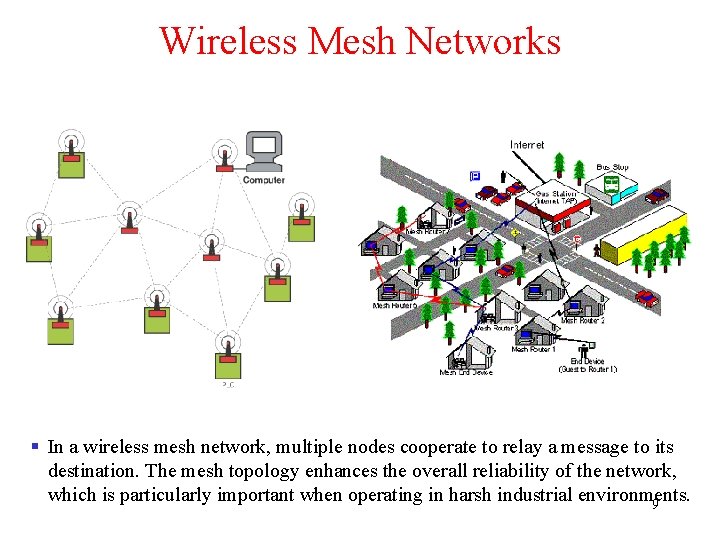 Wireless Mesh Networks § In a wireless mesh network, multiple nodes cooperate to relay