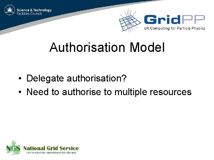 Authorisation Model • Delegate authorisation? • Need to authorise to multiple resources 