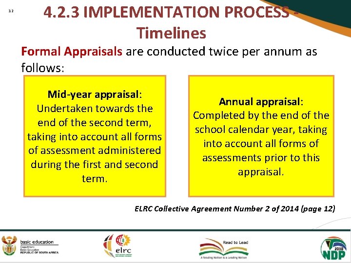 12 4. 2. 3 IMPLEMENTATION PROCESS Timelines Formal Appraisals are conducted twice per annum