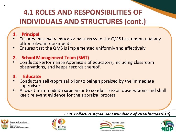 4 4. 1 ROLES AND RESPONSIBILITIES OF INDIVIDUALS AND STRUCTURES (cont. ) 1. Principal