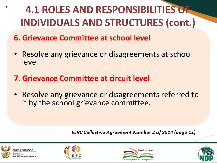 6 4. 1 ROLES AND RESPONSIBILITIES OF INDIVIDUALS AND STRUCTURES (cont. ) 6. Grievance