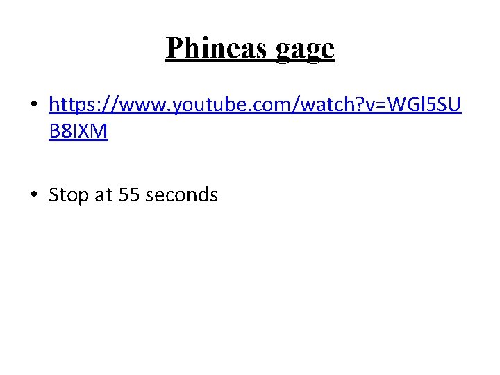Phineas gage • https: //www. youtube. com/watch? v=WGl 5 SU B 8 IXM •