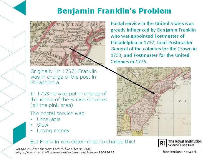 Benjamin Franklin’s Problem Postal service in the United States was greatly influenced by Benjamin