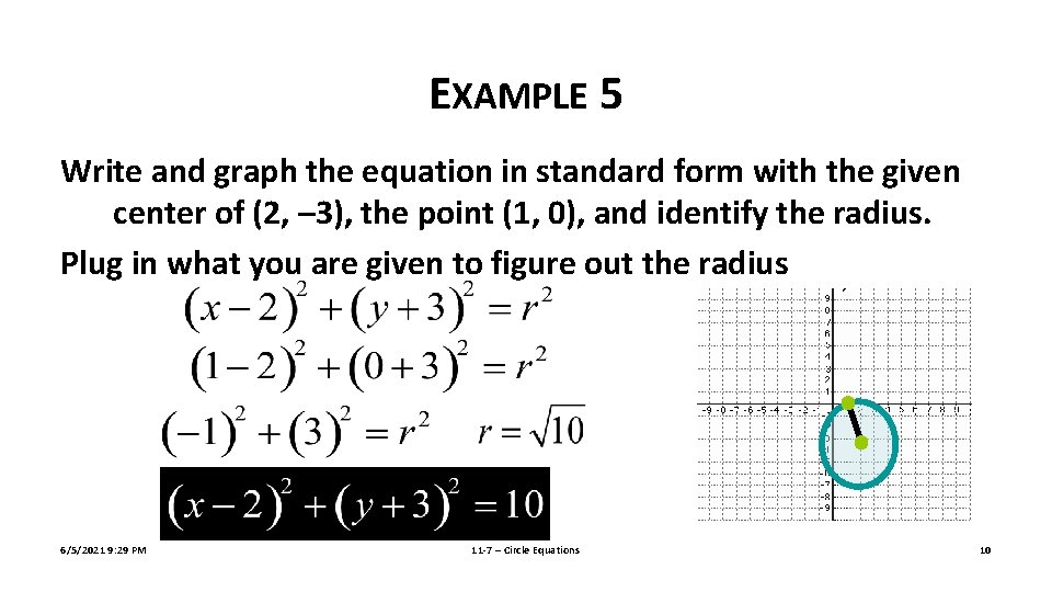 EXAMPLE 5 Write and graph the equation in standard form with the given center