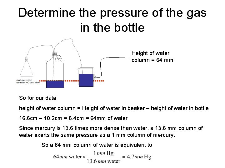 Determine the pressure of the gas in the bottle Height of water column =