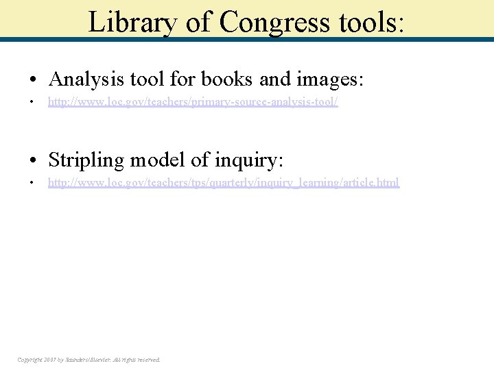 Library of Congress tools: • Analysis tool for books and images: • http: //www.