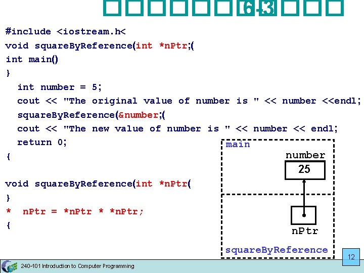 ������ 6 -3 #include <iostream. h< void square. By. Reference(int *n. Ptr; ( int