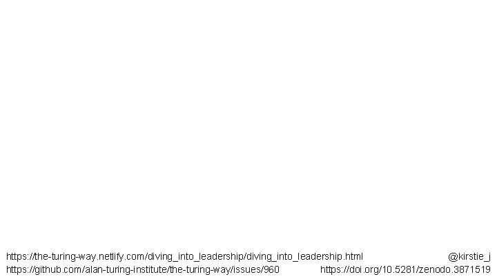 https: //the-turing-way. netlify. com/diving_into_leadership. html @kirstie_j https: //github. com/alan-turing-institute/the-turing-way/issues/960 https: //doi. org/10. 5281/zenodo. 3871519 https: //the-turing-way. netlify. com/diving_into_leadership. html @kirstie_j https: //github. com/alan-turing-institute/the-turing-way/issues/960 https: //doi. org/10. 5281/zenodo. 3871519