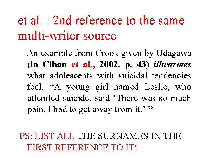 et al. : 2 nd reference to the same multi-writer source An example from