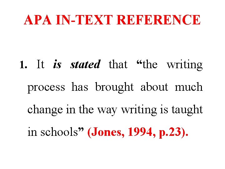 APA IN-TEXT REFERENCE 1. It is stated that “the writing process has brought about