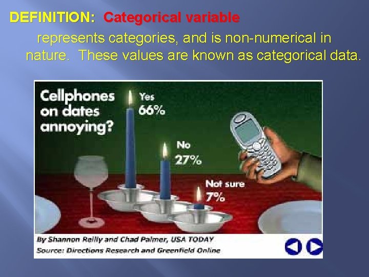 DEFINITION: Categorical variable represents categories, and is non-numerical in nature. These values are known