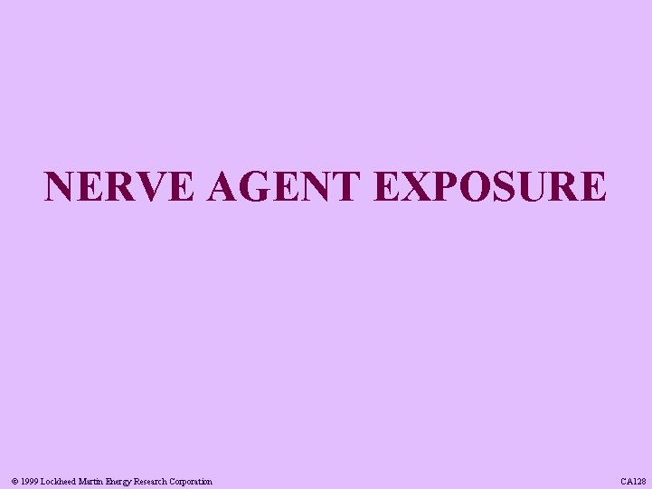 NERVE AGENT EXPOSURE © 1999 Lockheed Martin Energy Research Corporation CA 128 