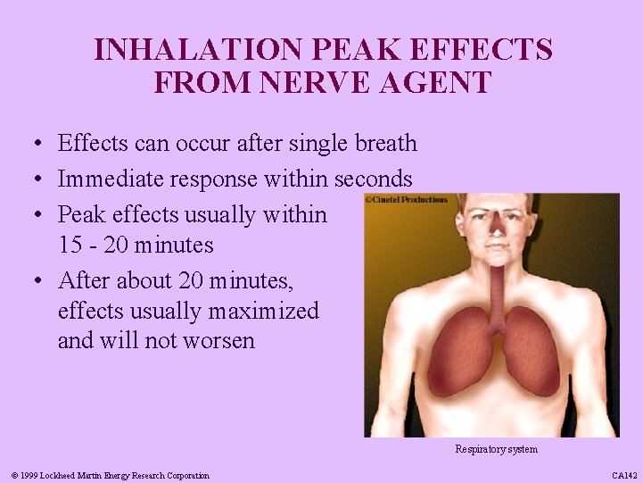 INHALATION PEAK EFFECTS FROM NERVE AGENT • Effects can occur after single breath •