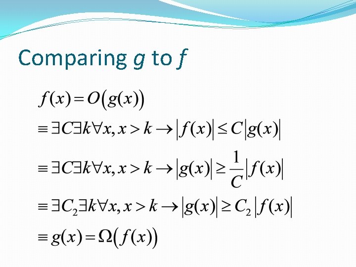 Comparing g to f 