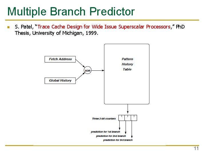 Multiple Branch Predictor n S. Patel, “Trace Cache Design for Wide Issue Superscalar Processors,