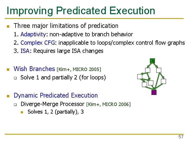 Improving Predicated Execution n Three major limitations of predication 1. Adaptivity: non-adaptive to branch