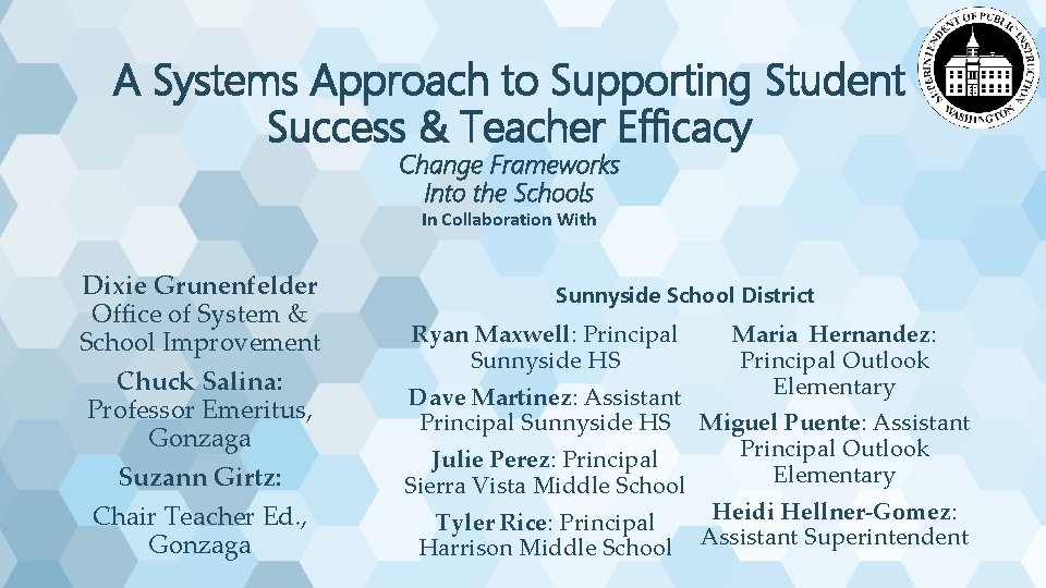 A Systems Approach to Supporting Student Success & Teacher Efficacy Change Frameworks Into the