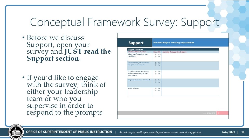 Conceptual Framework Survey: Support • Before we discuss Support, open your survey and JUST