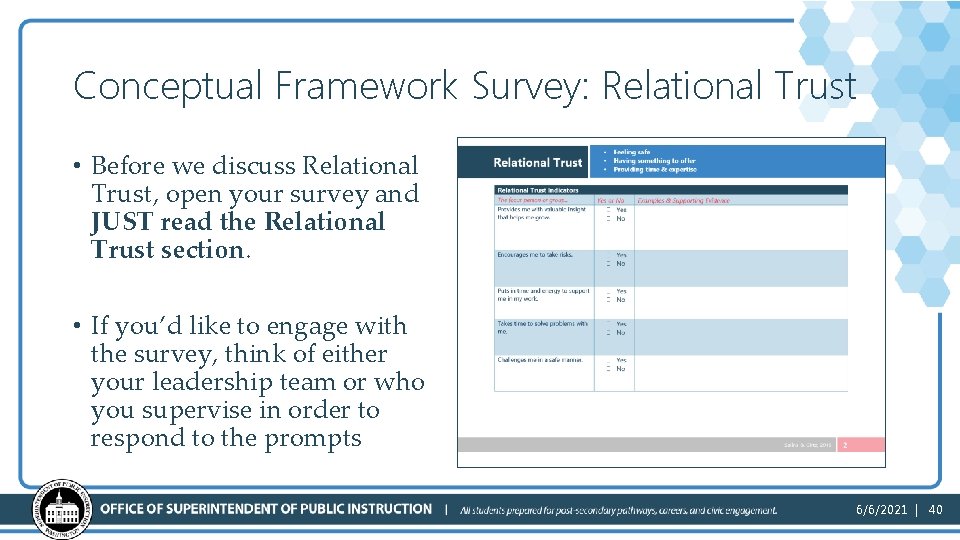 Conceptual Framework Survey: Relational Trust • Before we discuss Relational Trust, open your survey