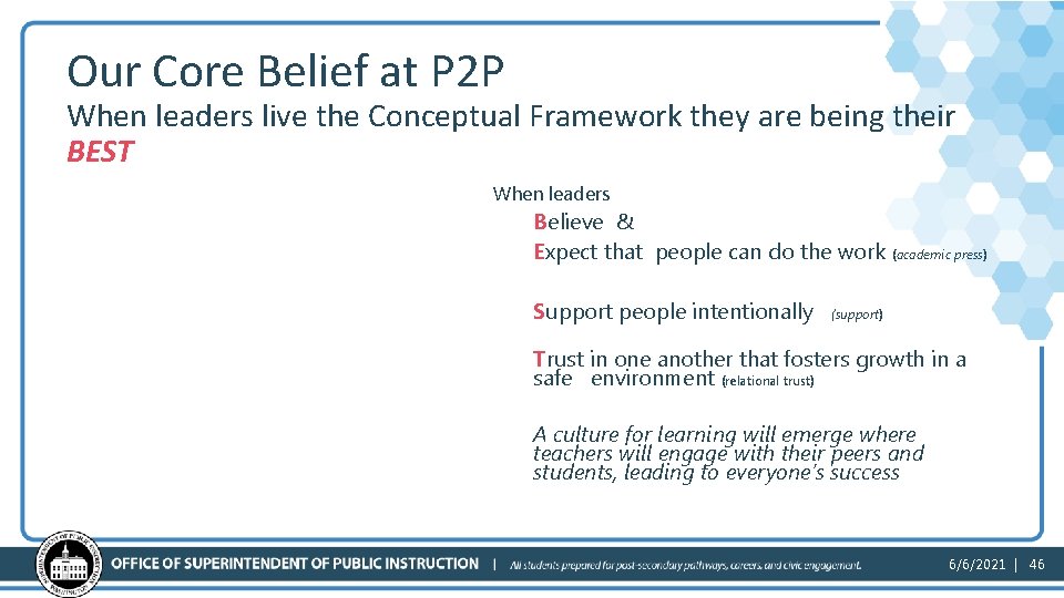 Our Core Belief at P 2 P When leaders live the Conceptual Framework they