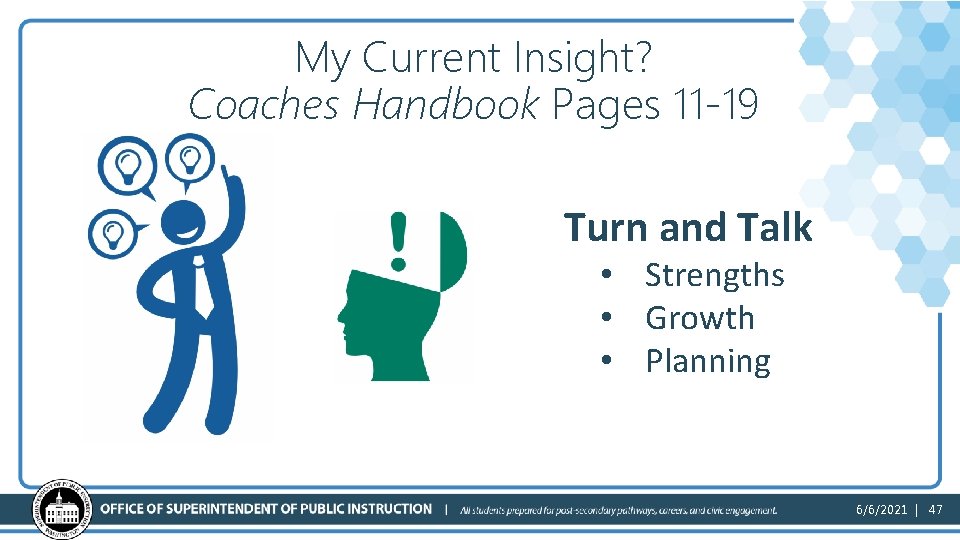 My Current Insight? Coaches Handbook Pages 11 -19 Turn and Talk • Strengths •