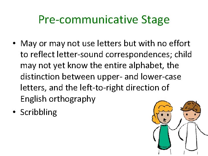 Pre-communicative Stage • May or may not use letters but with no effort to