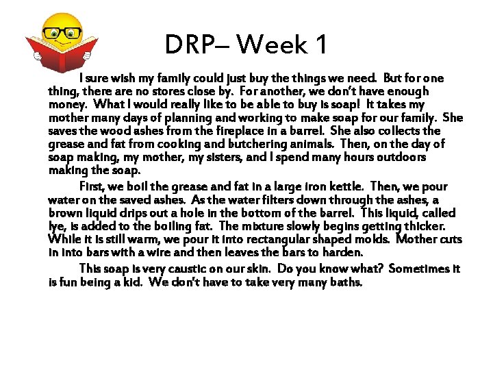 DRP– Week 1 I sure wish my family could just buy the things we