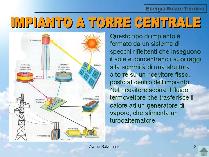 Energia Solare Termica Questo tipo di impianto è formato da un sistema di specchi