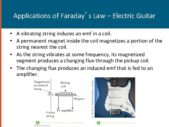 Applications of Faraday’s Law – Electric Guitar • A vibrating string induces an emf