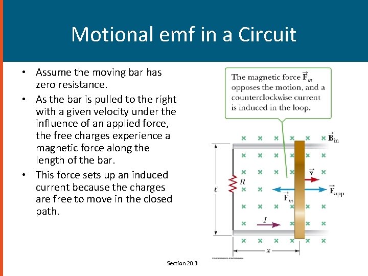Motional emf in a Circuit • Assume the moving bar has zero resistance. •
