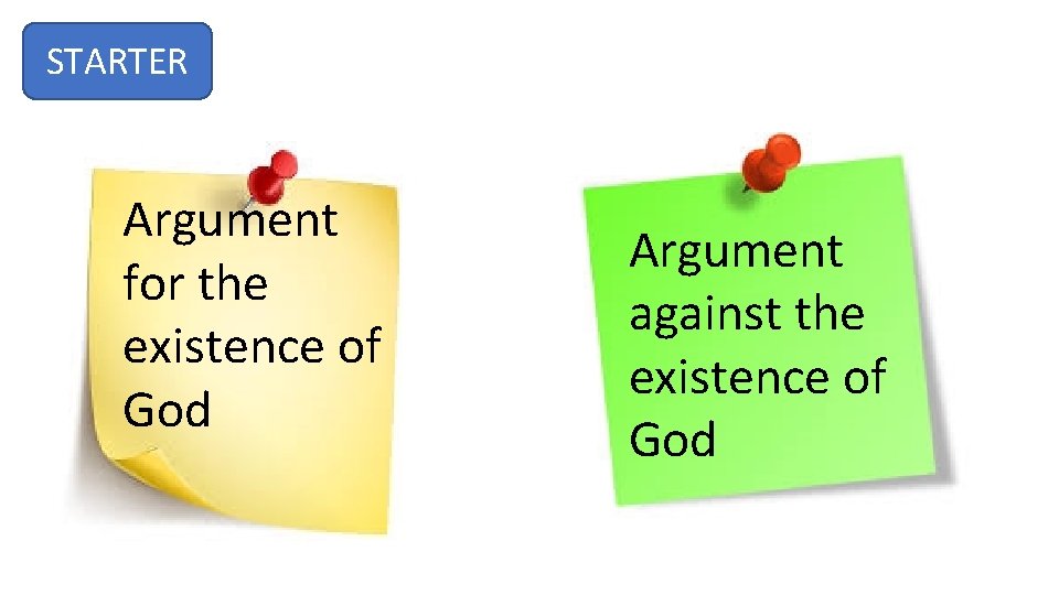 STARTER Argument for the existence of God Argument against the existence of God 