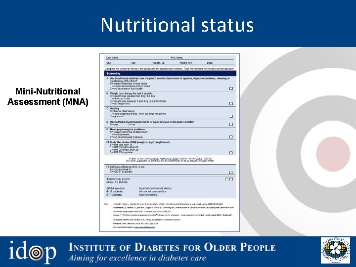Nutritional status Mini-Nutritional Assessment (MNA) 