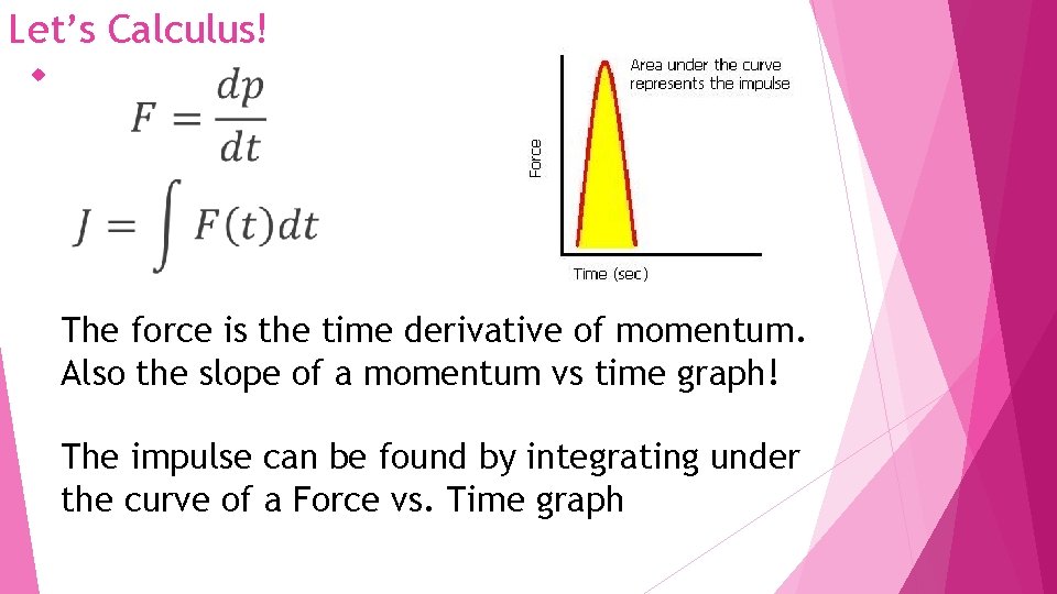 Let’s Calculus! The force is the time derivative of momentum. Also the slope of