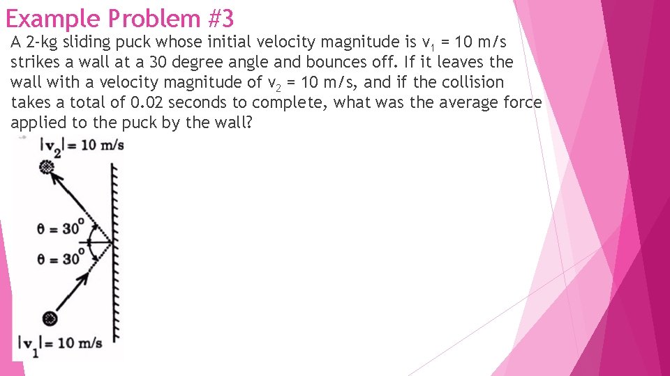 Example Problem #3 A 2 -kg sliding puck whose initial velocity magnitude is v