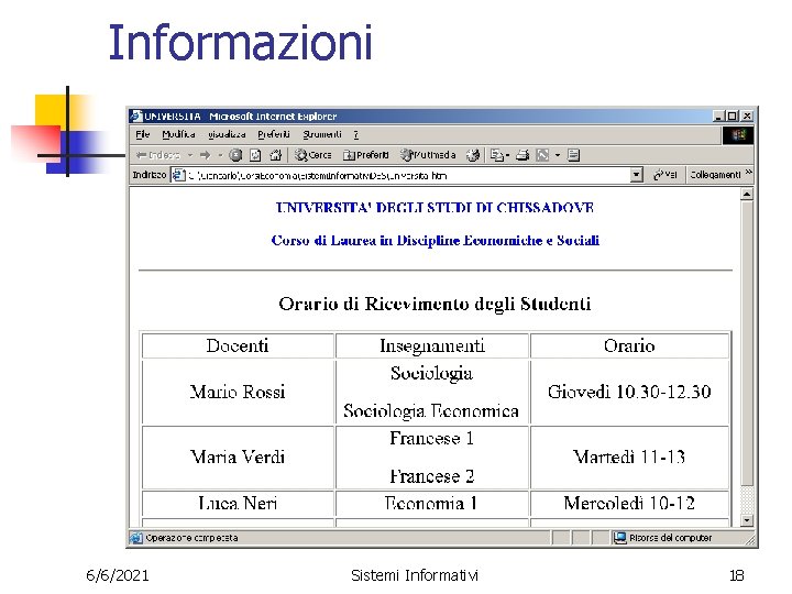 Informazioni 6/6/2021 Sistemi Informativi 18 