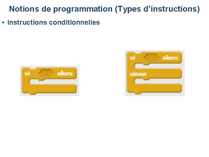 Notions de programmation (Types d’instructions) • Instructions conditionnelles Notions de programmation (Types d’instructions) • Instructions conditionnelles