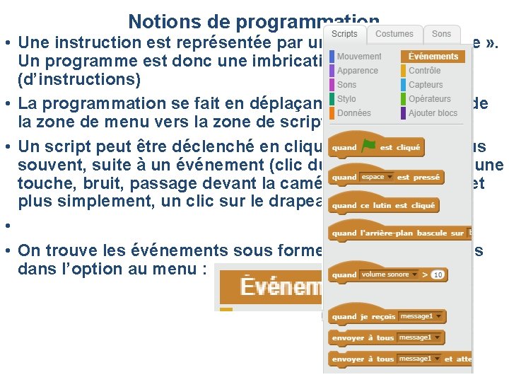Notions de programmation • Une instruction est représentée par une « pièce de puzzle Notions de programmation • Une instruction est représentée par une « pièce de puzzle