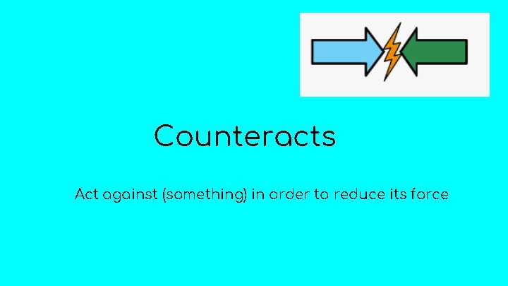 Counteracts Act against (something) in order to reduce its force 